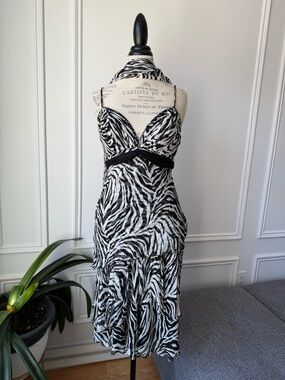Alberto Makali Black And White Animal Print Dress